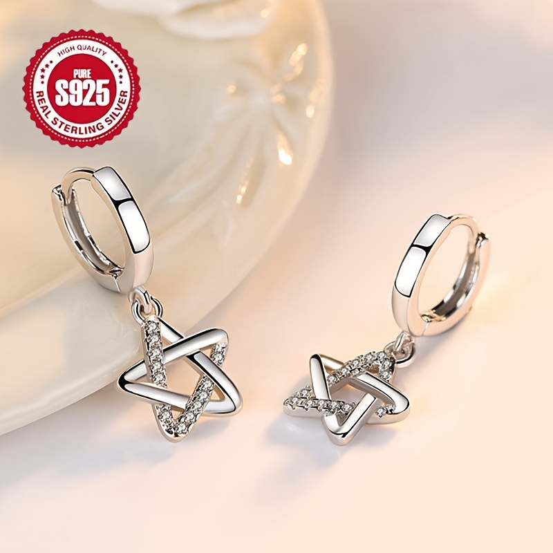 925 Silver Star Drop Earrings for Women